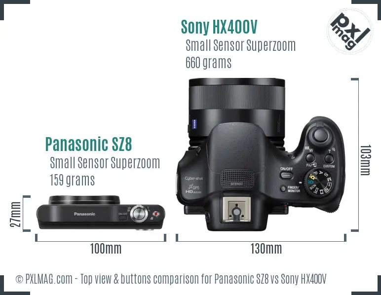 Panasonic SZ8 vs Sony HX400V top view buttons comparison Panasonic SZ8 vs Sony HX400V top view buttons comparison