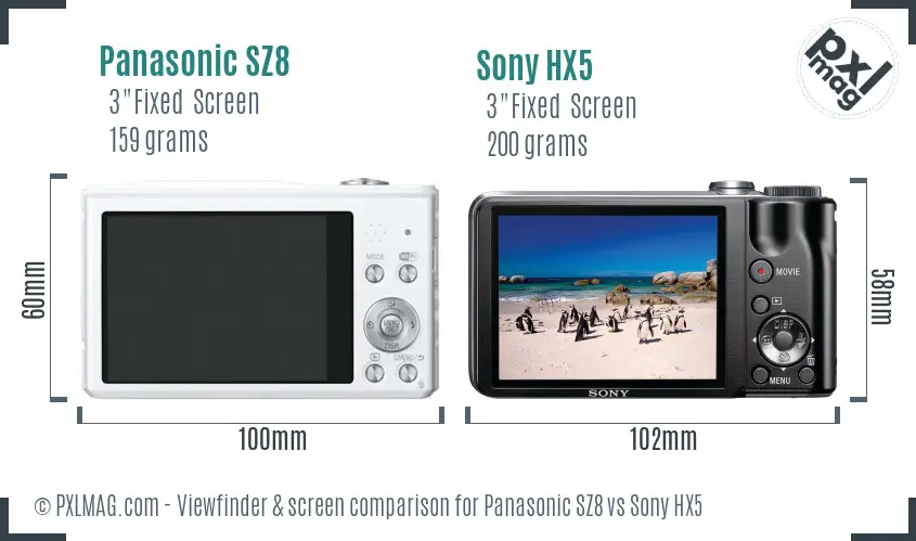 Panasonic SZ8 vs Sony HX5 Screen and Viewfinder comparison Panasonic SZ8 vs Sony HX5 Screen and Viewfinder comparison