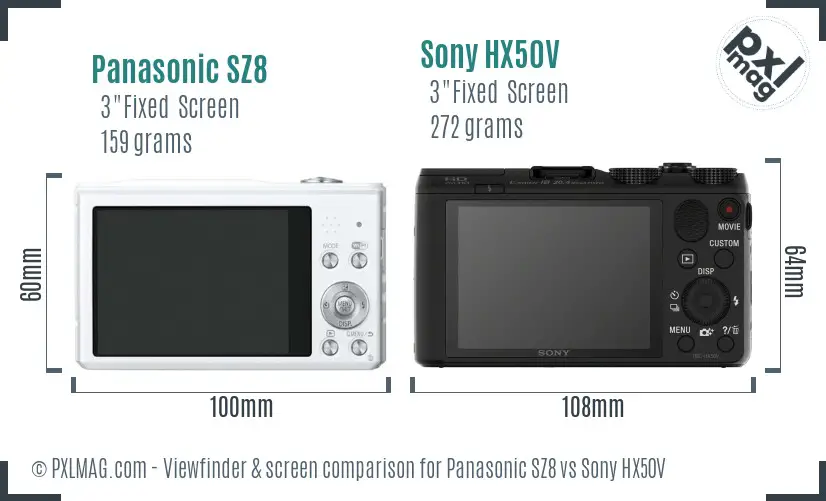 Panasonic SZ8 vs Sony HX50V Screen and Viewfinder comparison