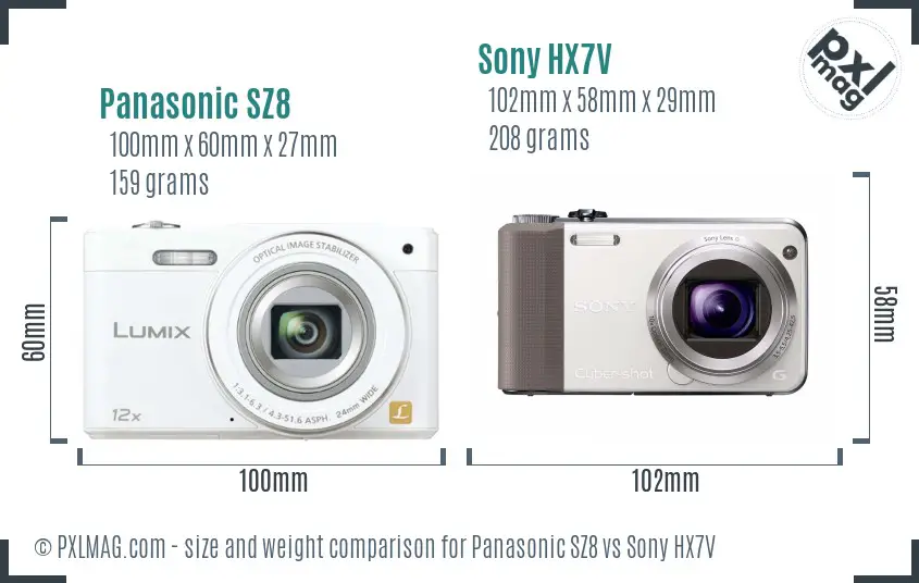 Panasonic SZ8 vs Sony HX7V size comparison
