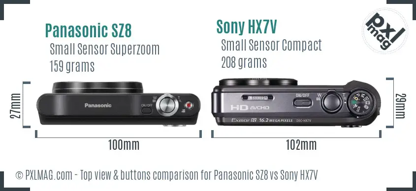 Panasonic SZ8 vs Sony HX7V top view buttons comparison