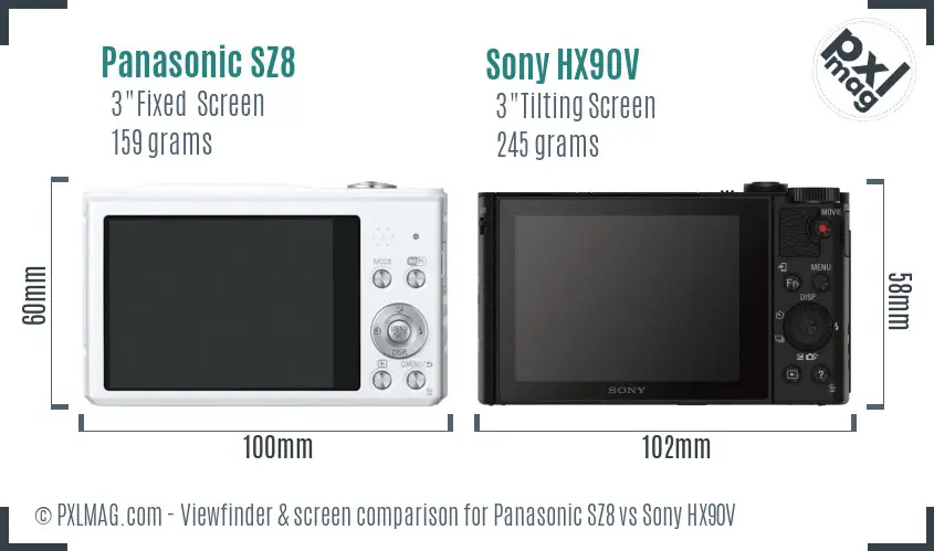 Panasonic SZ8 vs Sony HX90V Screen and Viewfinder comparison