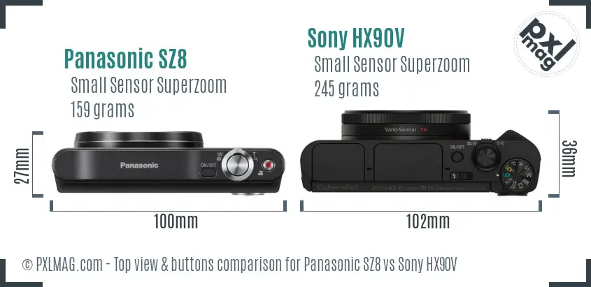 Panasonic SZ8 vs Sony HX90V top view buttons comparison