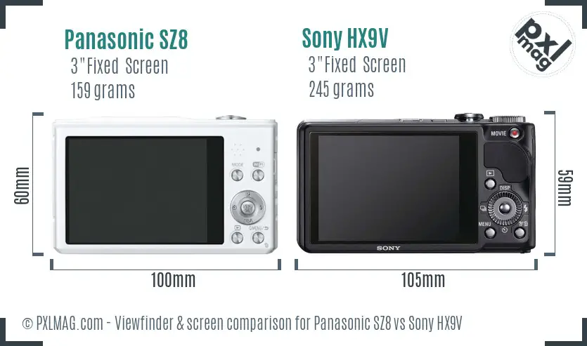 Panasonic SZ8 vs Sony HX9V Screen and Viewfinder comparison