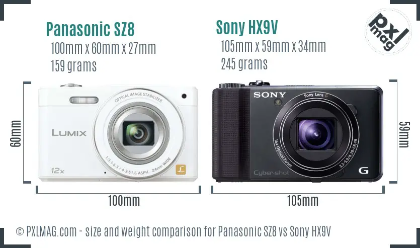 Panasonic SZ8 vs Sony HX9V size comparison