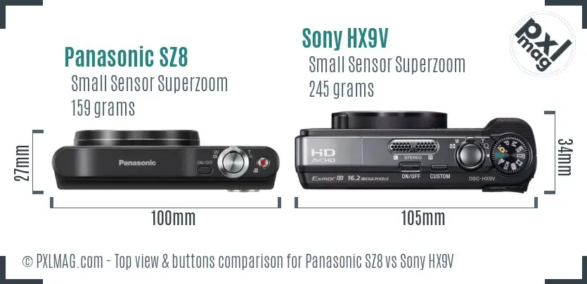 Panasonic SZ8 vs Sony HX9V top view buttons comparison