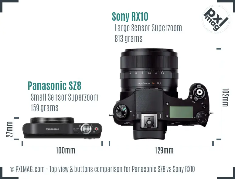 Panasonic SZ8 vs Sony RX10 top view buttons comparison