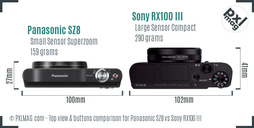 Panasonic SZ8 vs Sony RX100 III top view buttons comparison