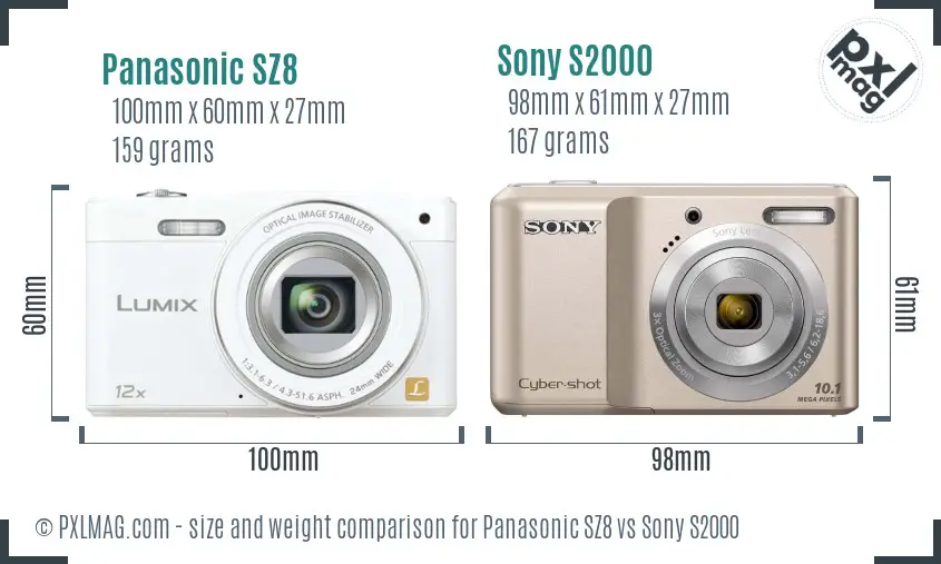 Panasonic SZ8 vs Sony S2000 size comparison Panasonic SZ8 vs Sony S2000 size comparison