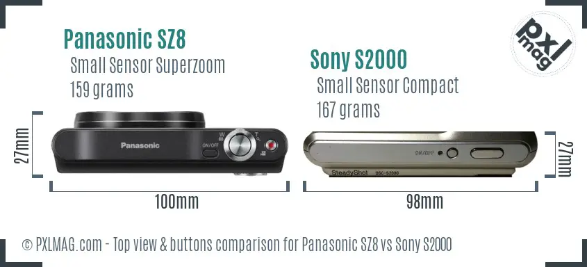 Panasonic SZ8 vs Sony S2000 top view buttons comparison Panasonic SZ8 vs Sony S2000 top view buttons comparison