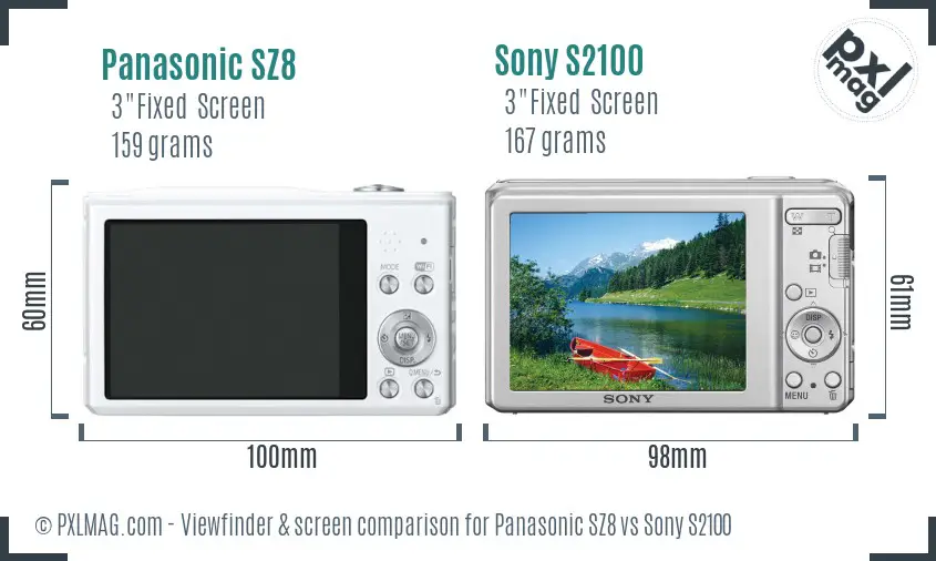 Panasonic SZ8 vs Sony S2100 Screen and Viewfinder comparison