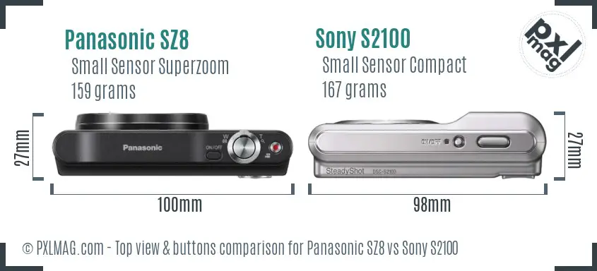 Panasonic SZ8 vs Sony S2100 top view buttons comparison
