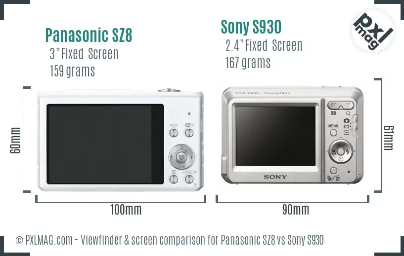 Panasonic SZ8 vs Sony S930 Screen and Viewfinder comparison