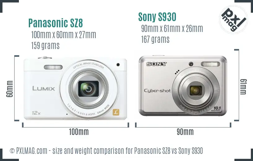 Panasonic SZ8 vs Sony S930 size comparison