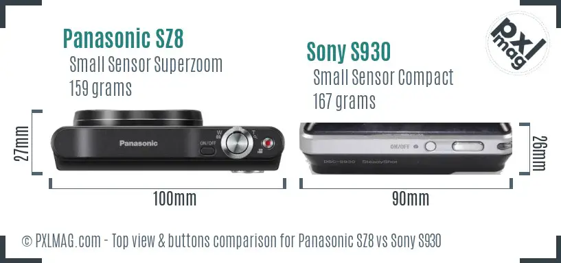 Panasonic SZ8 vs Sony S930 top view buttons comparison