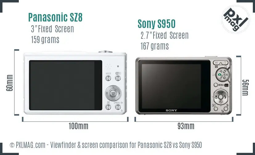 Panasonic SZ8 vs Sony S950 Screen and Viewfinder comparison Panasonic SZ8 vs Sony S950 Screen and Viewfinder comparison