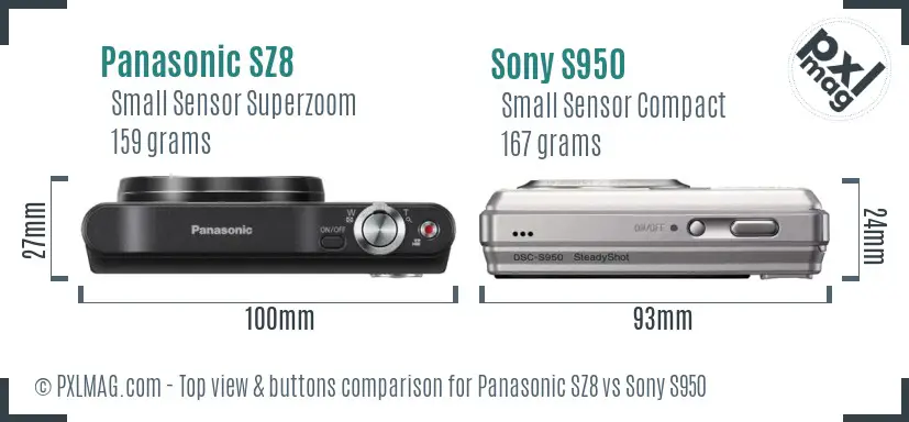 Panasonic SZ8 vs Sony S950 top view buttons comparison Panasonic SZ8 vs Sony S950 top view buttons comparison