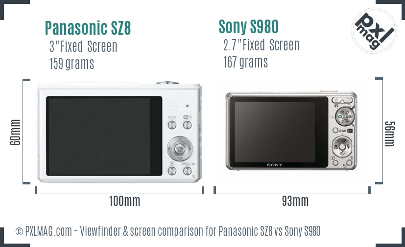 Panasonic SZ8 vs Sony S980 Screen and Viewfinder comparison