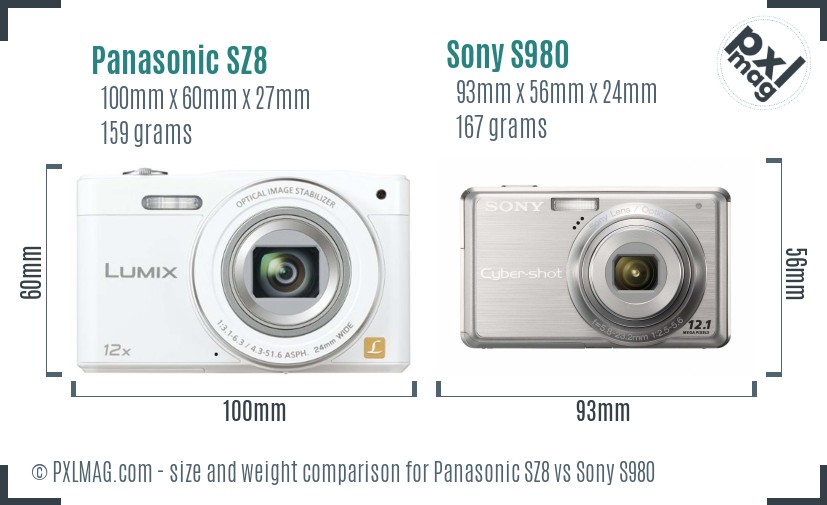 Panasonic SZ8 vs Sony S980 size comparison