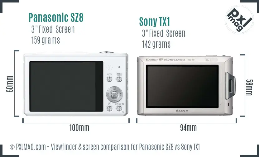 Panasonic SZ8 vs Sony TX1 Screen and Viewfinder comparison