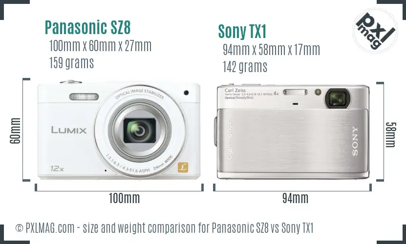 Panasonic SZ8 vs Sony TX1 size comparison