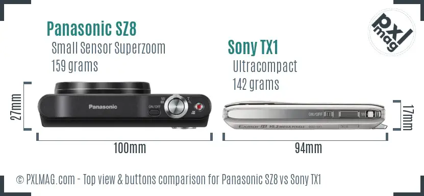 Panasonic SZ8 vs Sony TX1 top view buttons comparison