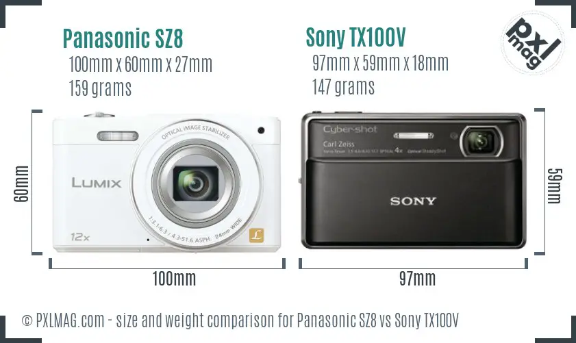 Panasonic SZ8 vs Sony TX100V size comparison