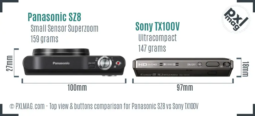 Panasonic SZ8 vs Sony TX100V top view buttons comparison