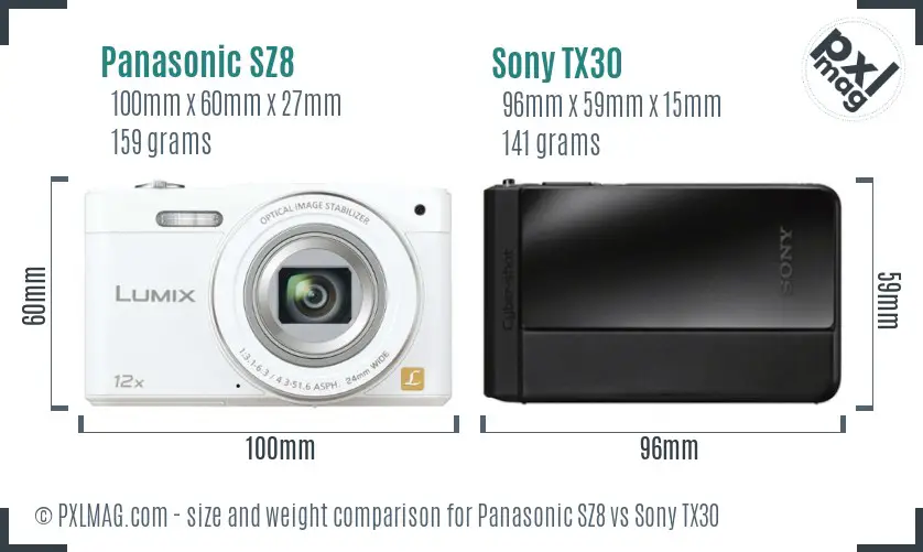 Panasonic SZ8 vs Sony TX30 size comparison