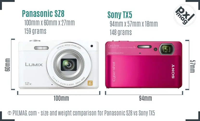 Panasonic SZ8 vs Sony TX5 size comparison