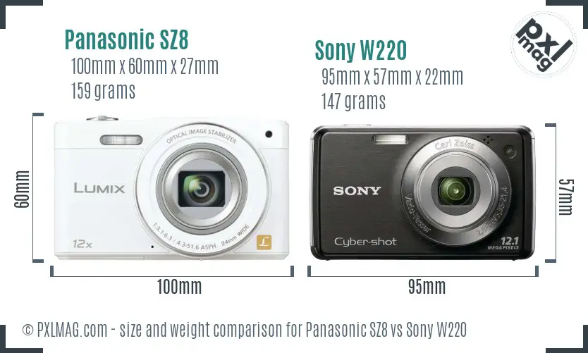 Panasonic SZ8 vs Sony W220 size comparison Panasonic SZ8 vs Sony W220 size comparison