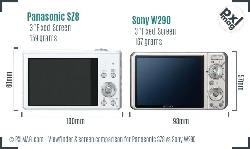 Panasonic SZ8 vs Sony W290 Screen and Viewfinder comparison