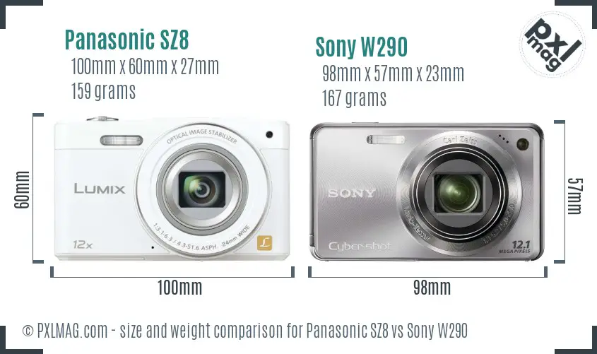Panasonic SZ8 vs Sony W290 size comparison