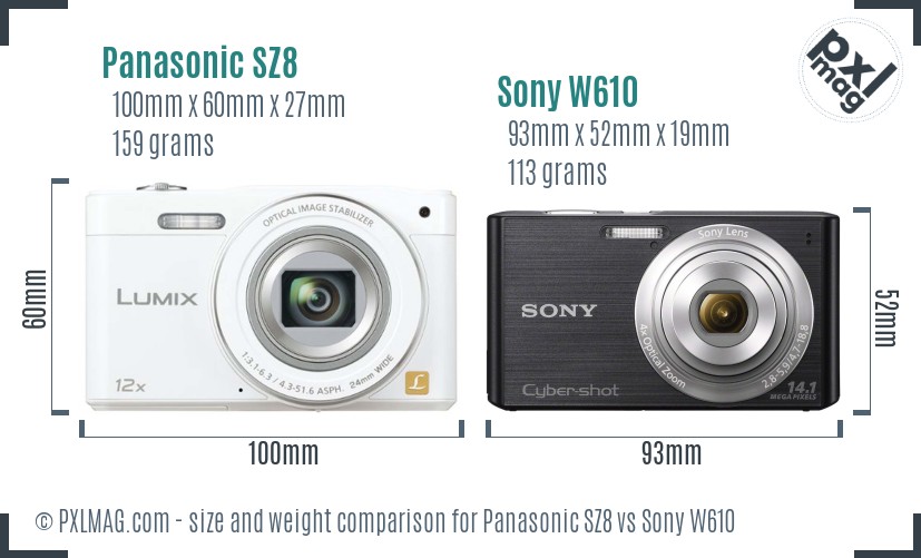Panasonic SZ8 vs Sony W610 size comparison
