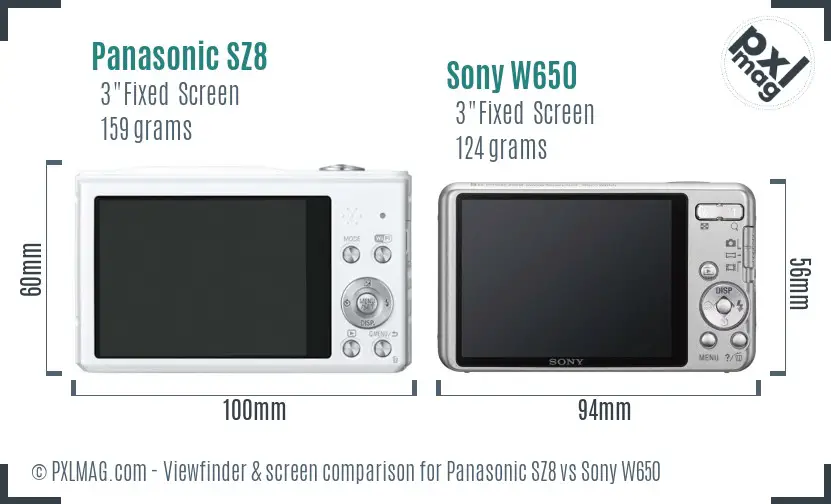 Panasonic SZ8 vs Sony W650 Screen and Viewfinder comparison