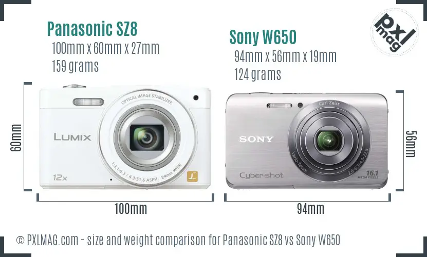 Panasonic SZ8 vs Sony W650 size comparison