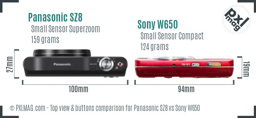Panasonic SZ8 vs Sony W650 top view buttons comparison