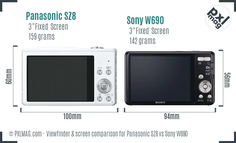Panasonic SZ8 vs Sony W690 Screen and Viewfinder comparison