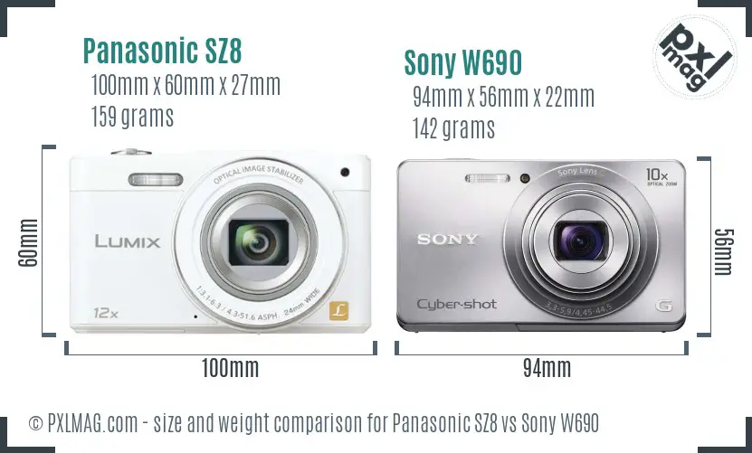 Panasonic SZ8 vs Sony W690 size comparison