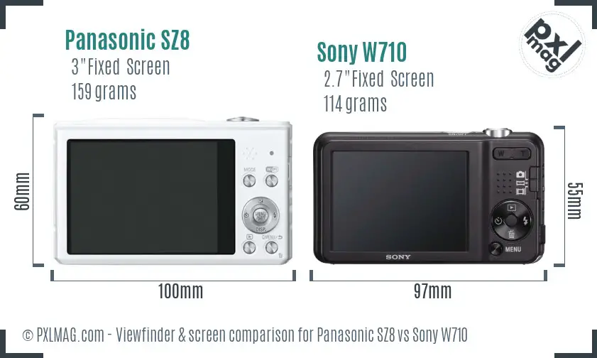 Panasonic SZ8 vs Sony W710 Screen and Viewfinder comparison