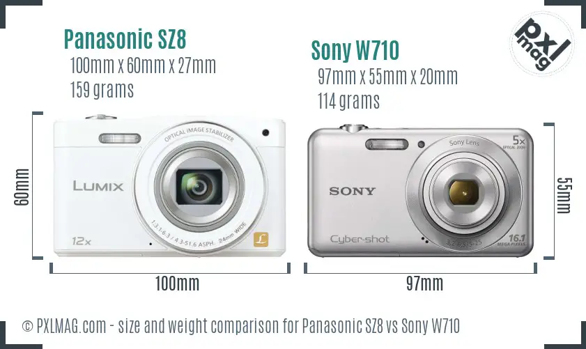 Panasonic SZ8 vs Sony W710 size comparison