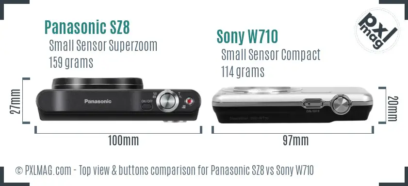 Panasonic SZ8 vs Sony W710 top view buttons comparison