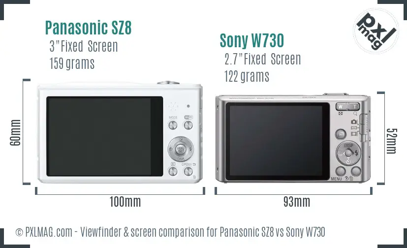Panasonic SZ8 vs Sony W730 Screen and Viewfinder comparison