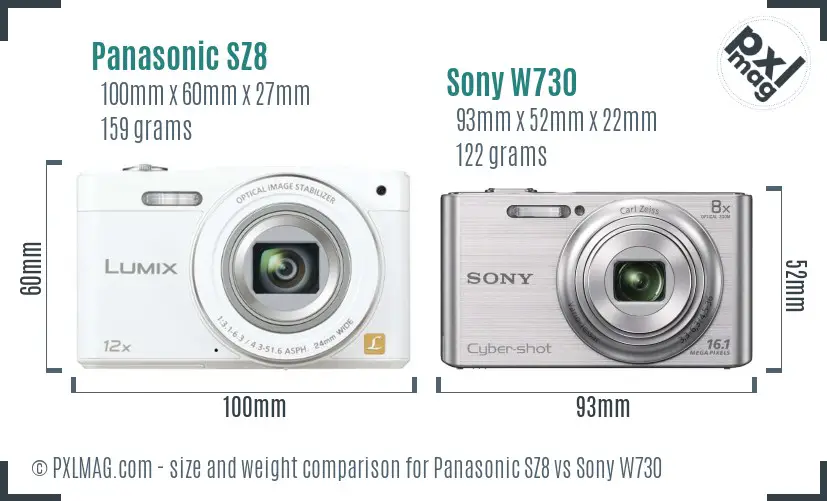 Panasonic SZ8 vs Sony W730 size comparison