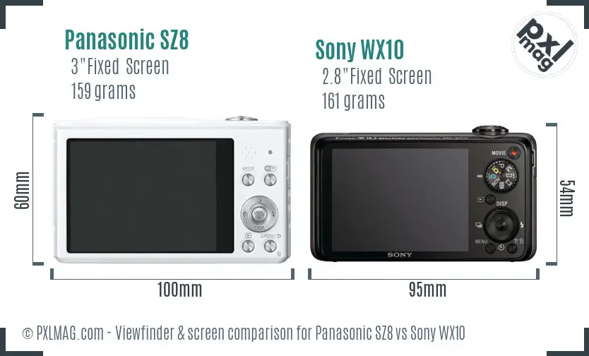 Panasonic SZ8 vs Sony WX10 Screen and Viewfinder comparison