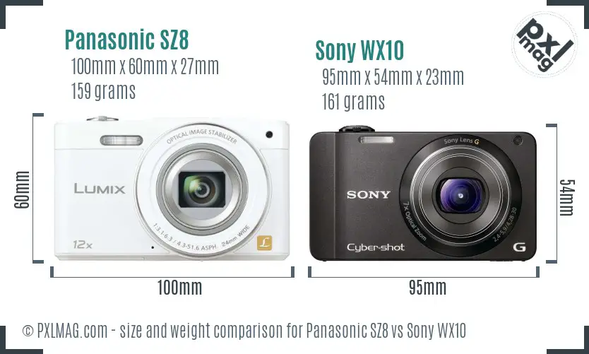 Panasonic SZ8 vs Sony WX10 size comparison