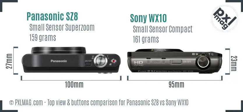 Panasonic SZ8 vs Sony WX10 top view buttons comparison