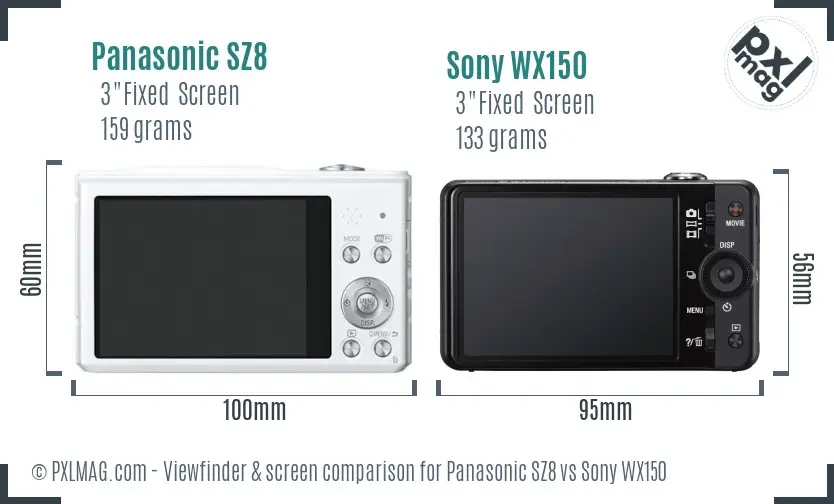 Panasonic SZ8 vs Sony WX150 Screen and Viewfinder comparison
