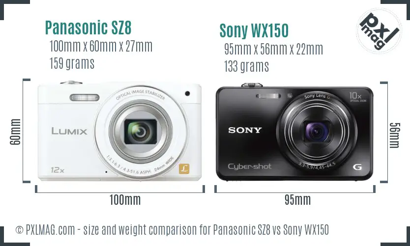 Panasonic SZ8 vs Sony WX150 size comparison