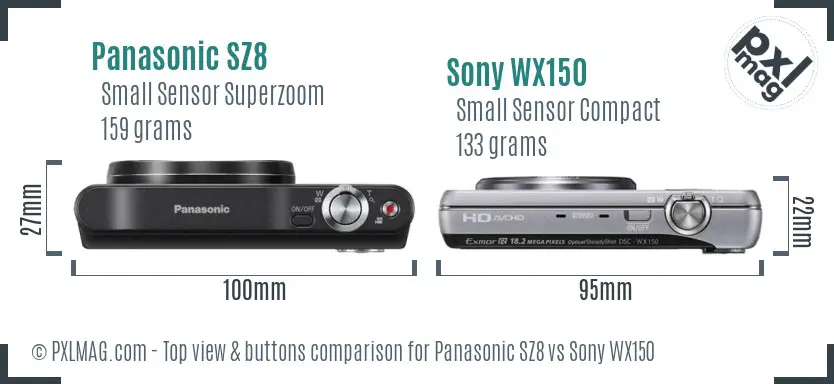 Panasonic SZ8 vs Sony WX150 top view buttons comparison